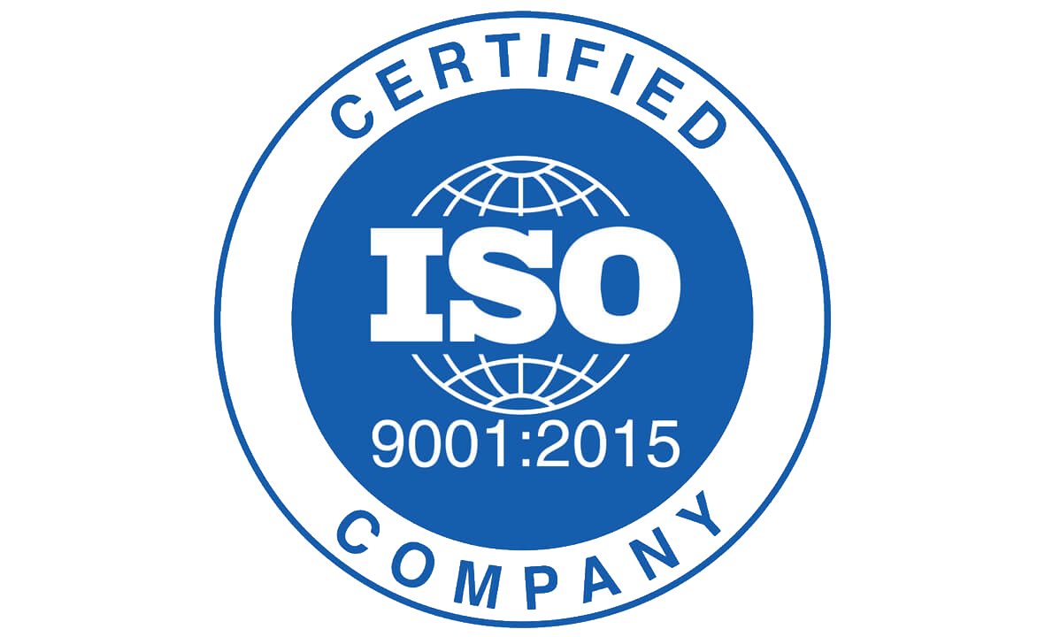 ISO 9001:2015 certified company logo in blue and white