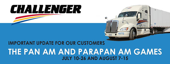 Challenger truck with announcement about Pan Am and Parapan Am Games