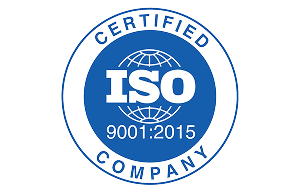 ISO 9001:2015 certified company logo in blue and white design